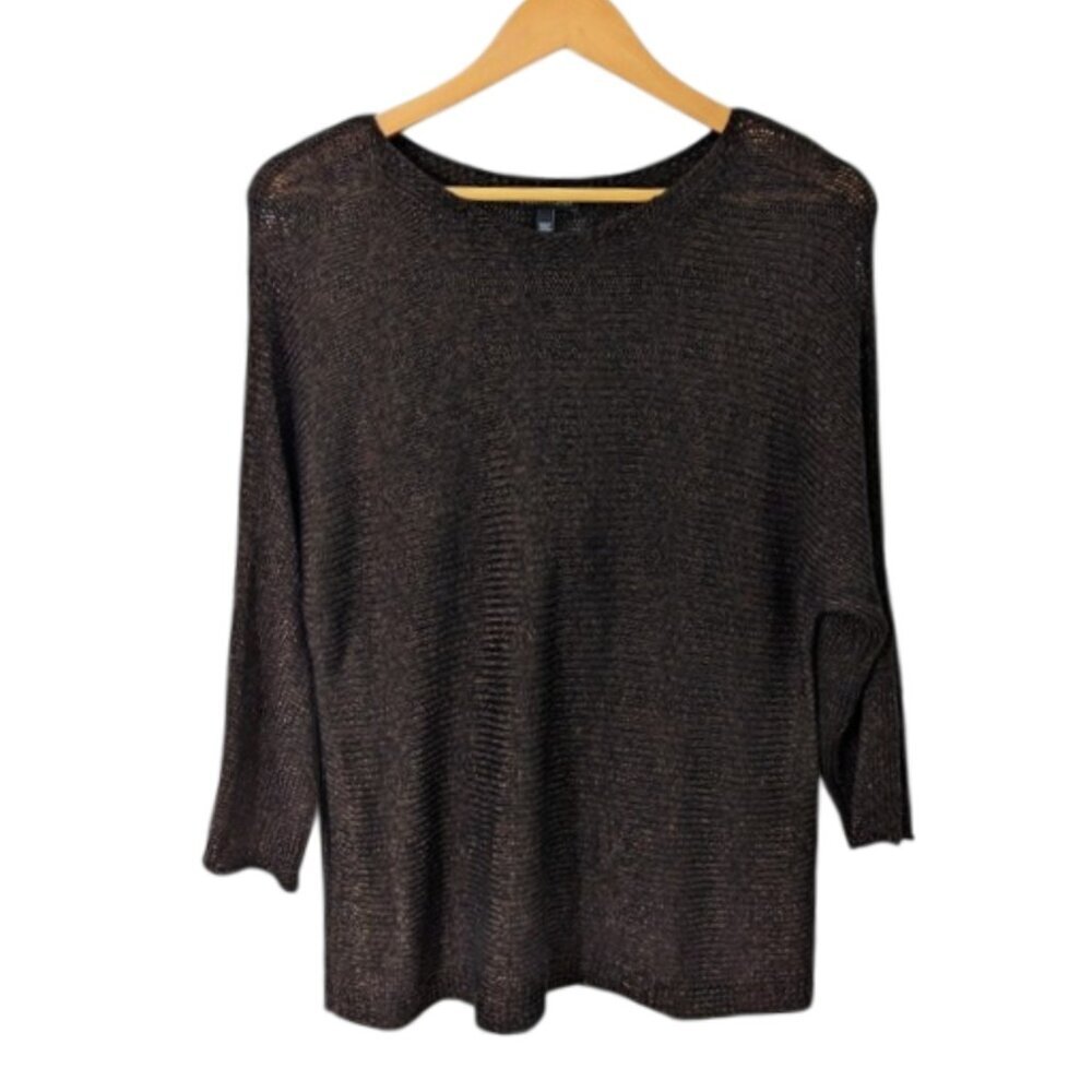 Like New Eileen Fisher Split Sleeve Black Bronze Sweater‎ S Organic Linen Size S
